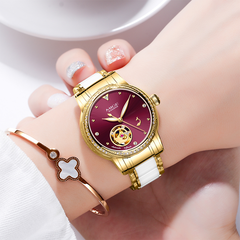 MIGE Ladies Skeleton Auto Watc - Luxury Watch White ulasan dan harga