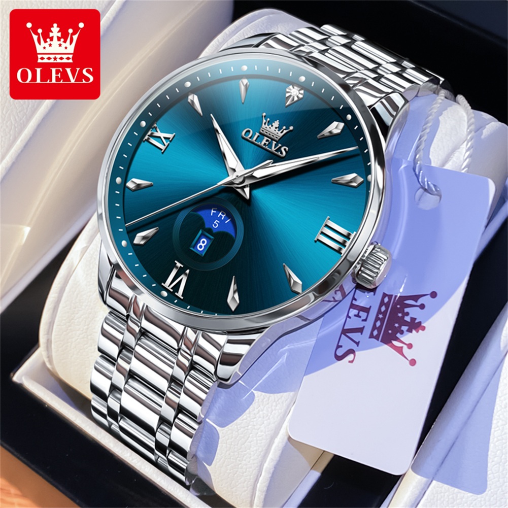 OLEVS Moon Phase men's watches - Luxury Watch Brand ulasan dan harga